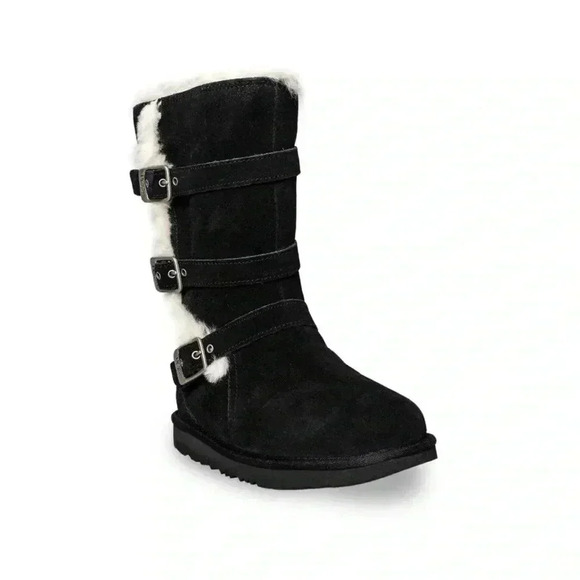 [US6]UGG AUSTRALIA  Becket II SHEEPSKIN 3 BUCKLE SIDE ZIP BLACK BOOTS F3012D - Picture 1 of 10